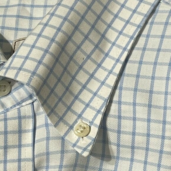 Peter Millar Mens Medium Blue Checkered Cotton Button-Down Shirt - Picture 4 of 11